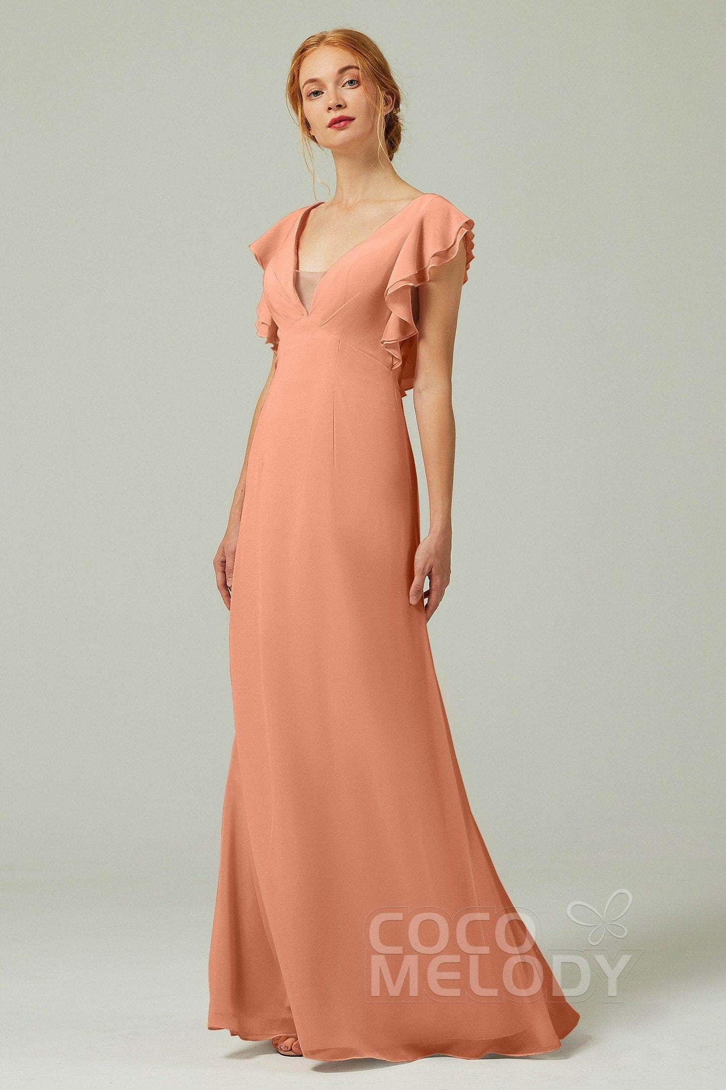Sheath-Column Floor Length Chiffon Bridesmaid Dress CB0304