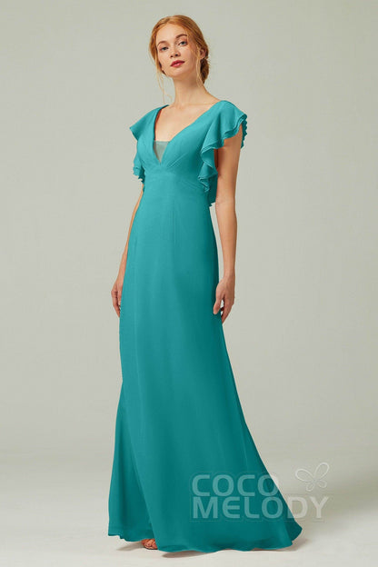 Sheath-Column Floor Length Chiffon Bridesmaid Dress CB0304