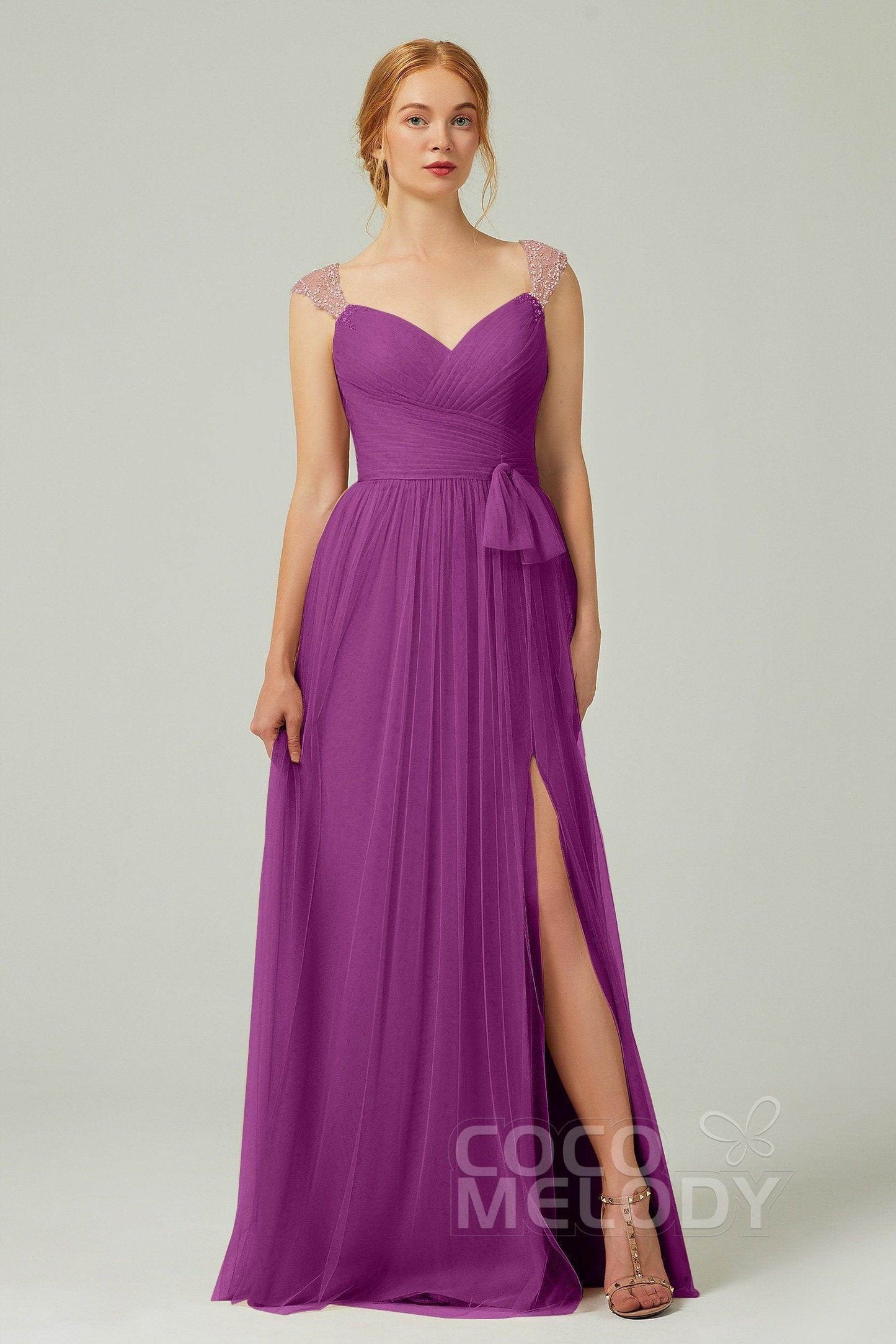 A-Line Floor Length Tulle Bridesmaid Dress CB0313
