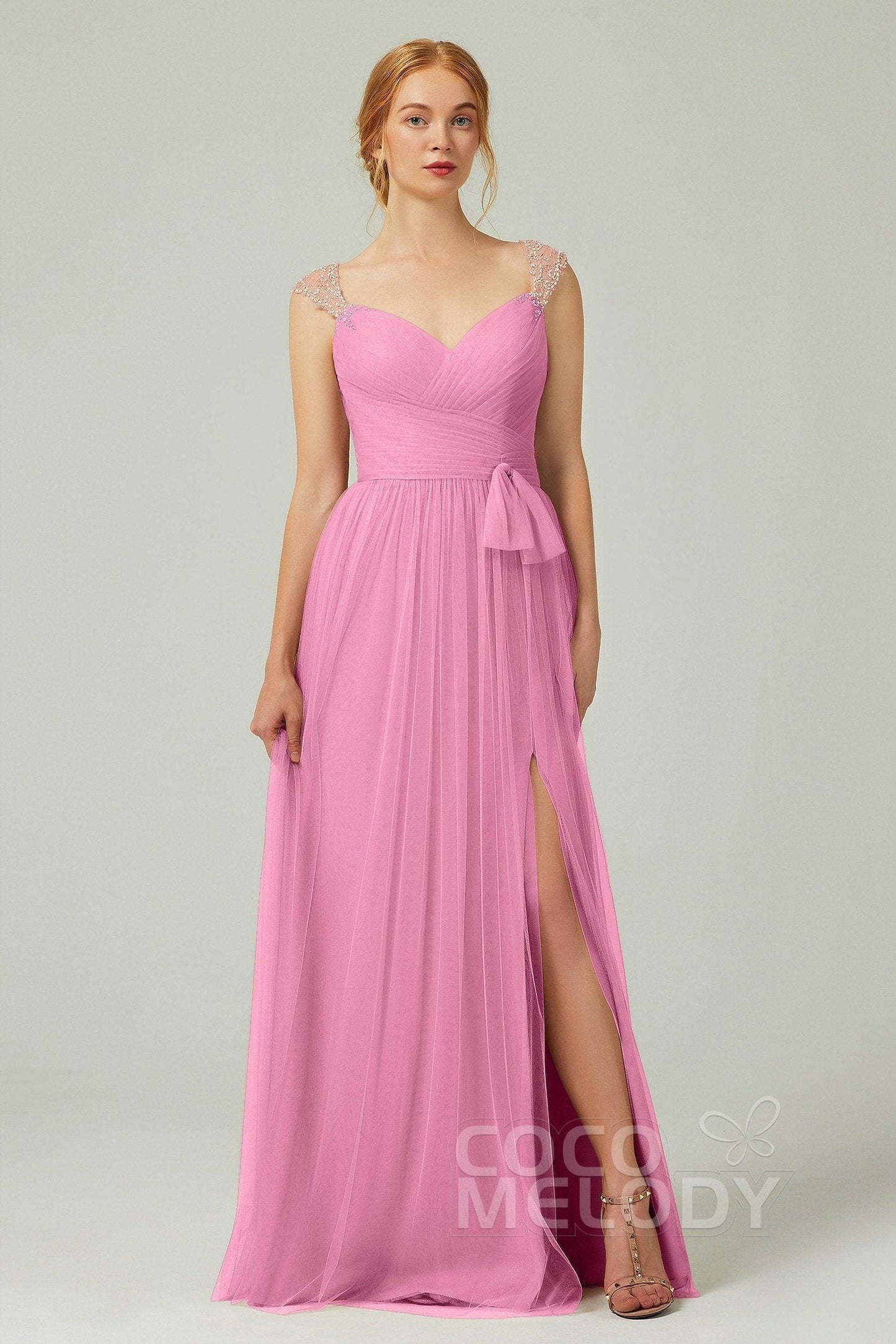A-Line Floor Length Tulle Bridesmaid Dress CB0313