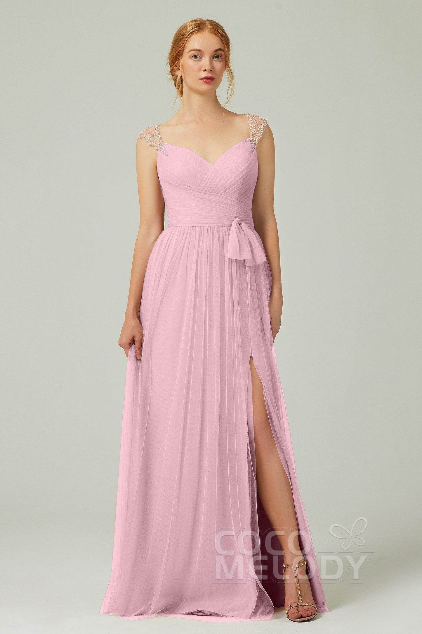 A-Line Floor Length Tulle Bridesmaid Dress CB0313