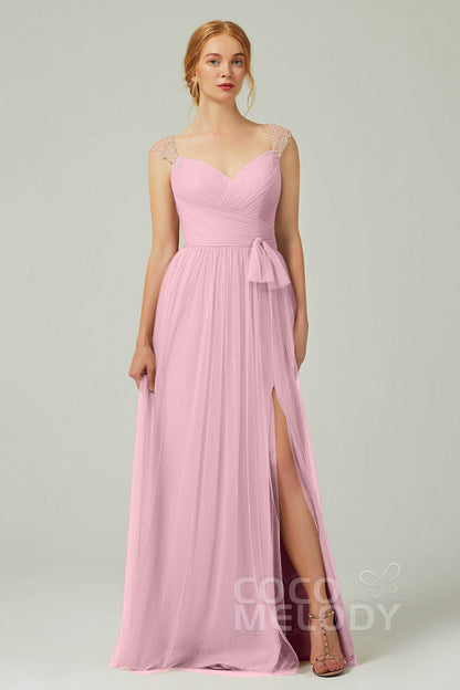 A-Line Floor Length Tulle Bridesmaid Dress CB0313PS