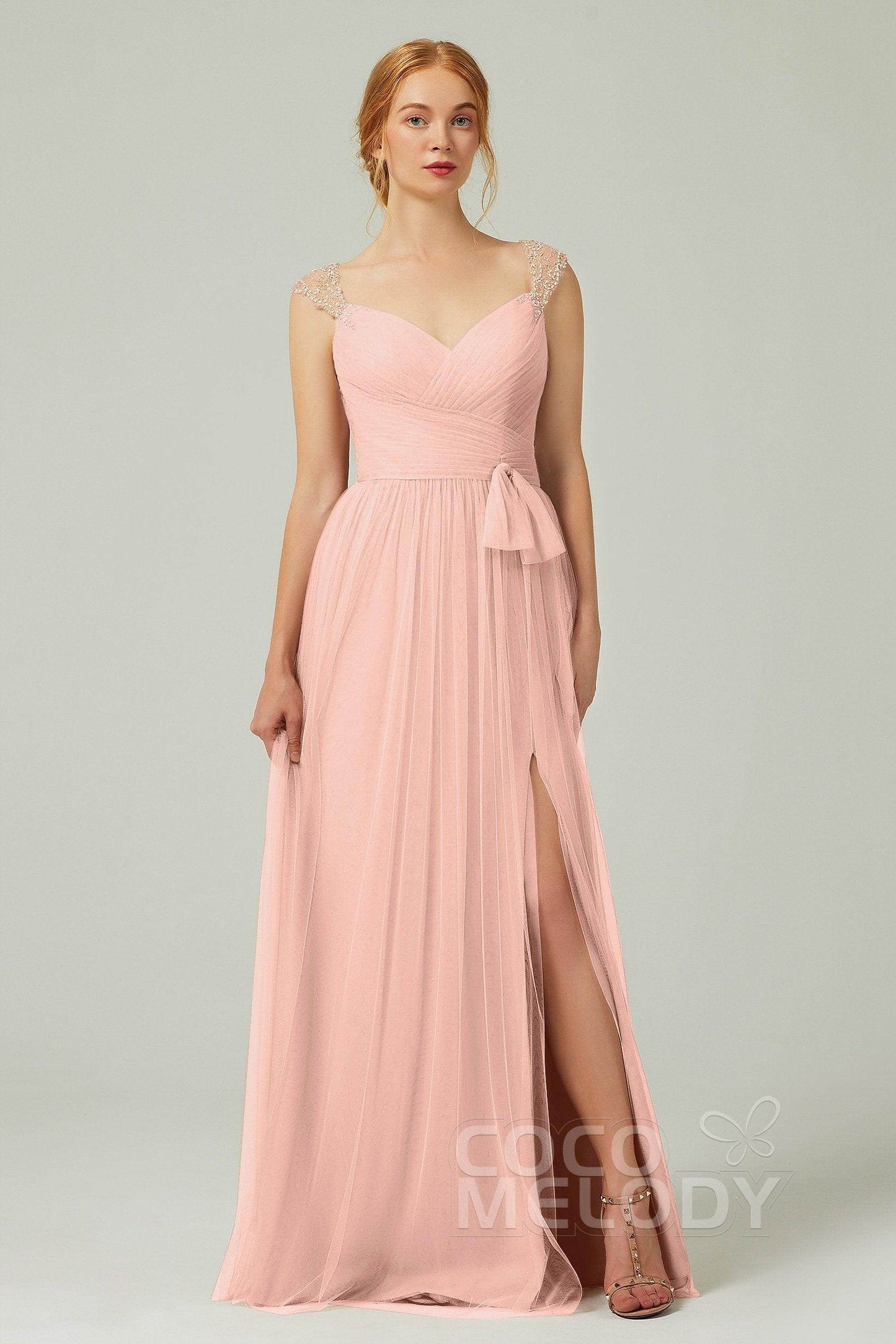 A-Line Floor Length Tulle Bridesmaid Dress CB0313PS