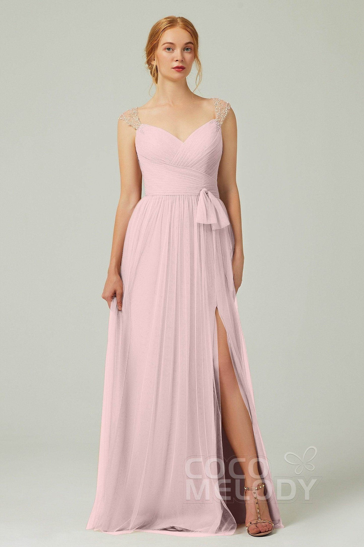 A-Line Floor Length Tulle Bridesmaid Dress CB0313
