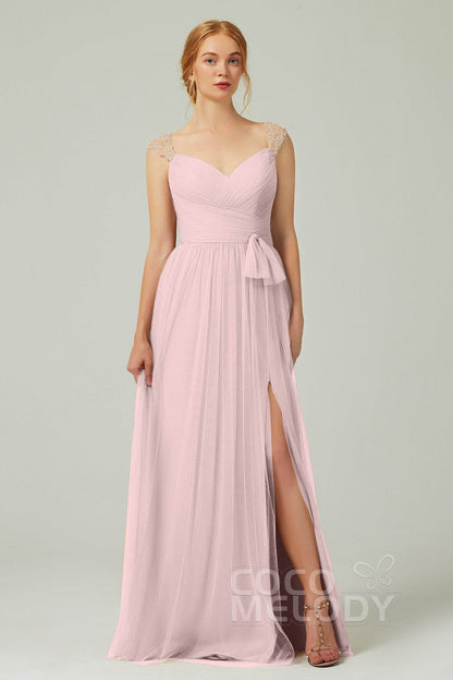 A-Line Floor Length Tulle Bridesmaid Dress CB0313PS