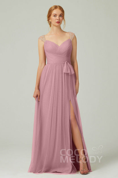 A-Line Floor Length Tulle Bridesmaid Dress CB0313PS