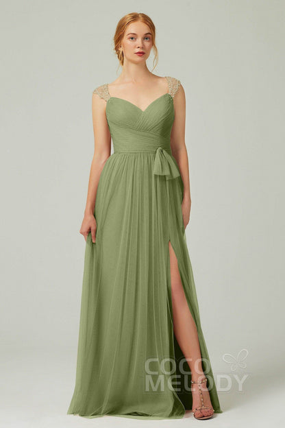 A-Line Floor Length Tulle Bridesmaid Dress CB0313PS