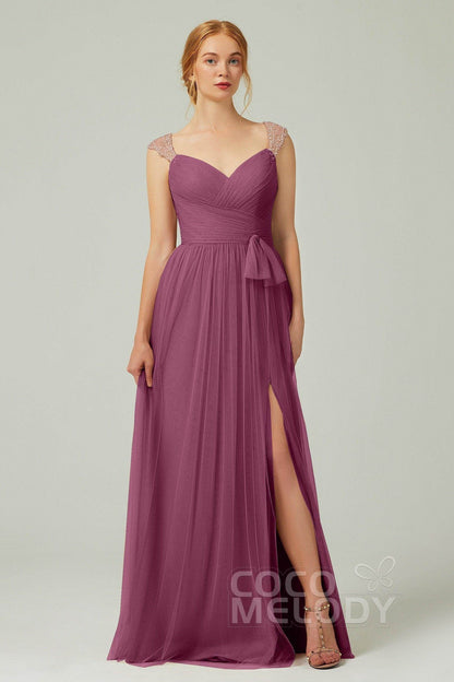 A-Line Floor Length Tulle Bridesmaid Dress CB0313