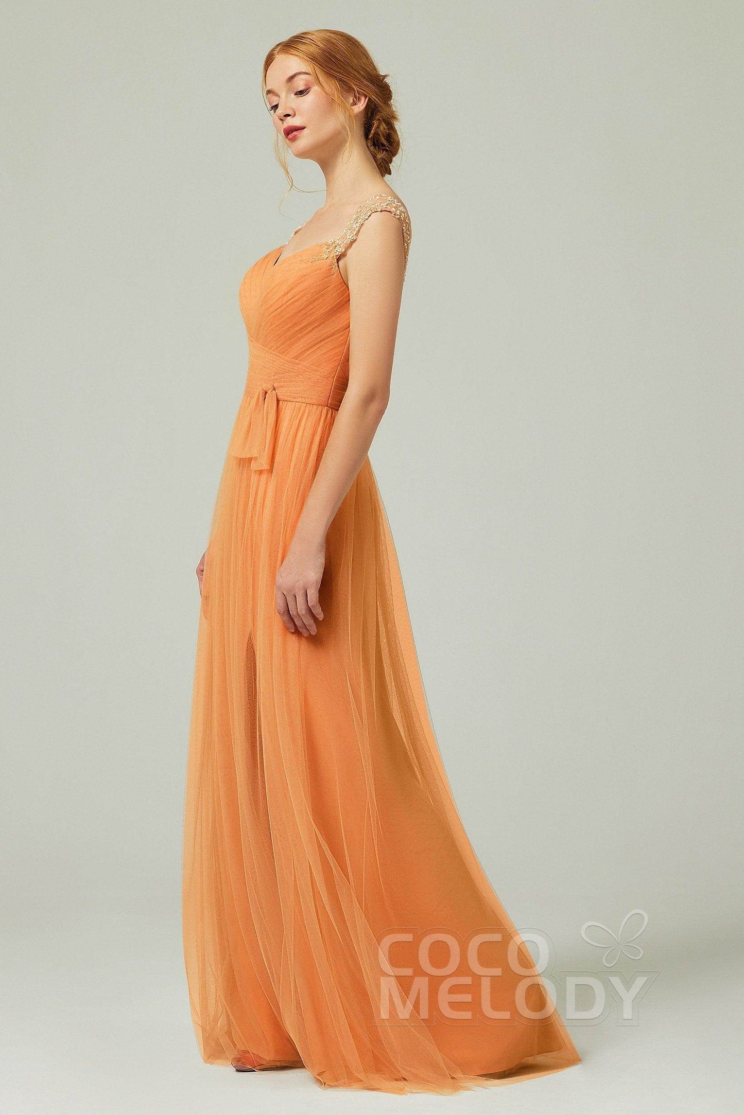 A-Line Floor Length Tulle Bridesmaid Dress CB0313