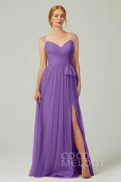 A-Line Floor Length Tulle Bridesmaid Dress CB0313