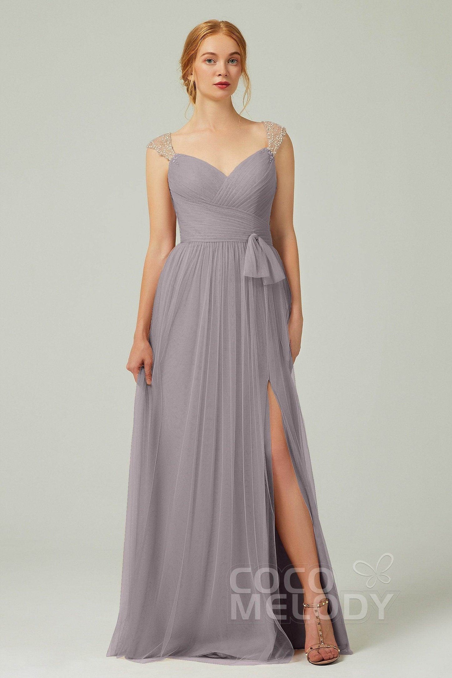 A-Line Floor Length Tulle Bridesmaid Dress CB0313PS