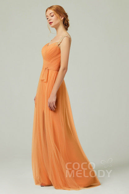 A-Line Floor Length Tulle Bridesmaid Dress CB0313PS