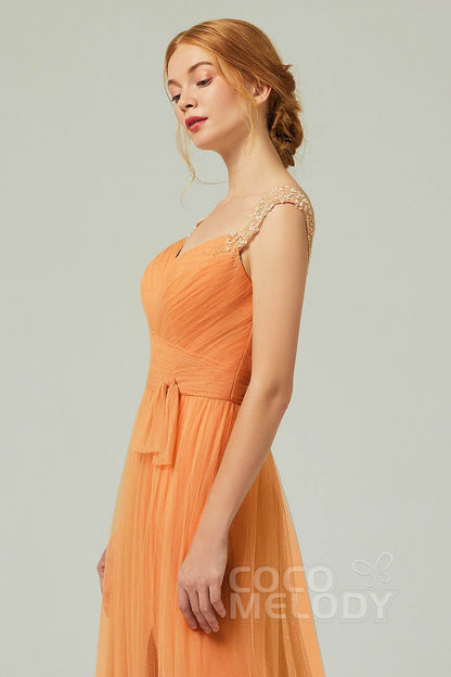 A-Line Floor Length Tulle Bridesmaid Dress CB0313