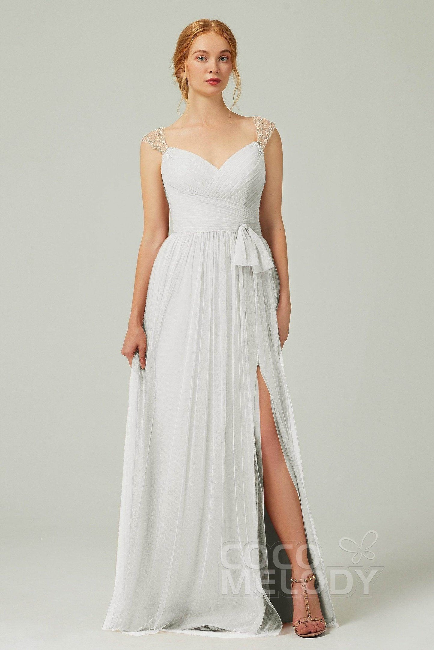 A-Line Floor Length Tulle Bridesmaid Dress CB0313PS