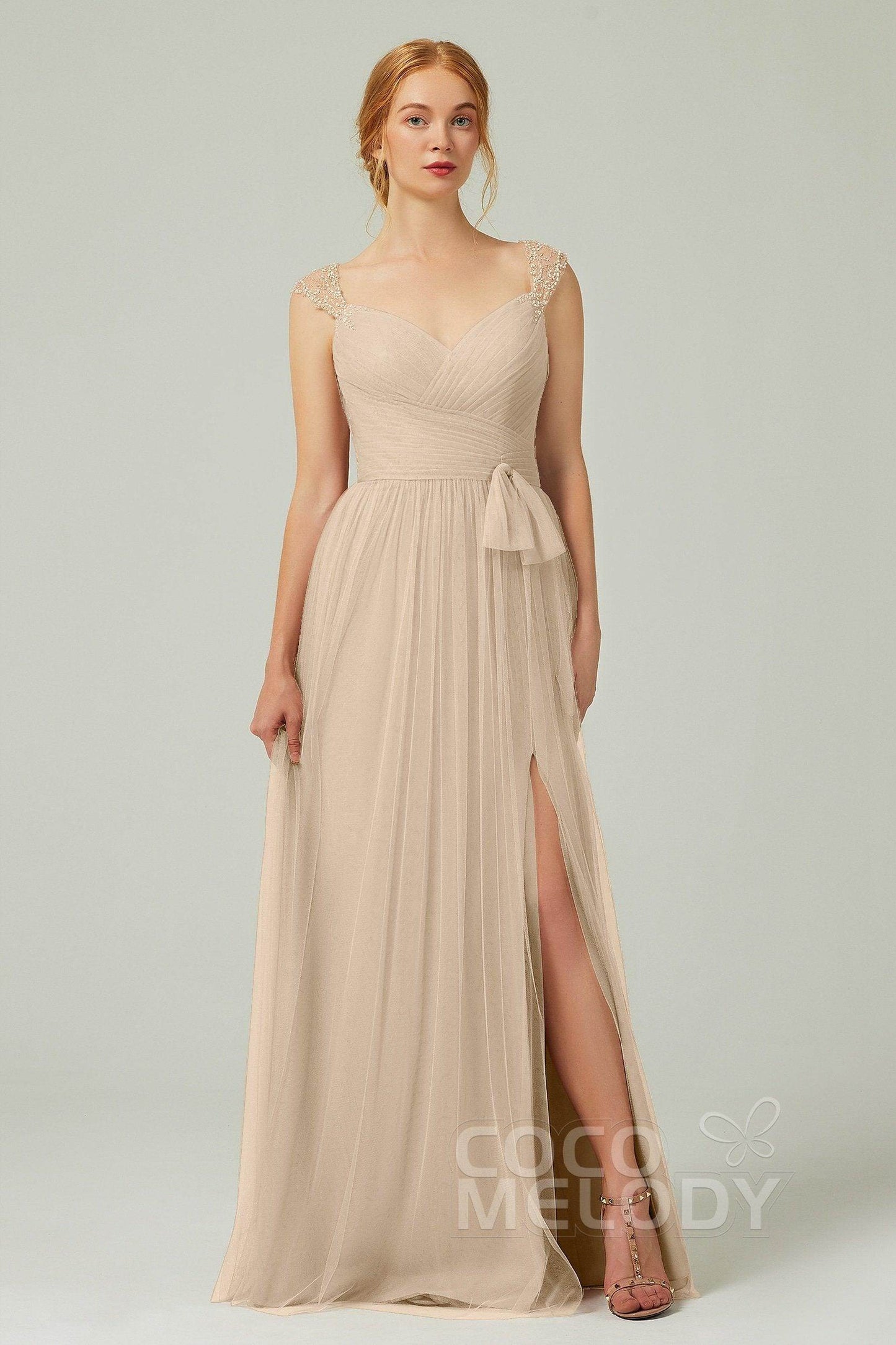 A-Line Floor Length Tulle Bridesmaid Dress CB0313PS