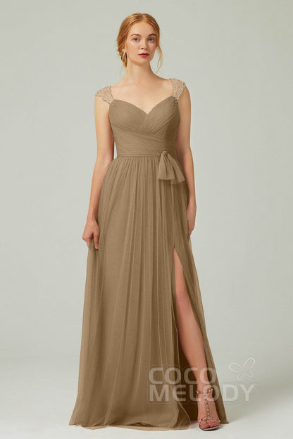 A-Line Floor Length Tulle Bridesmaid Dress CB0313
