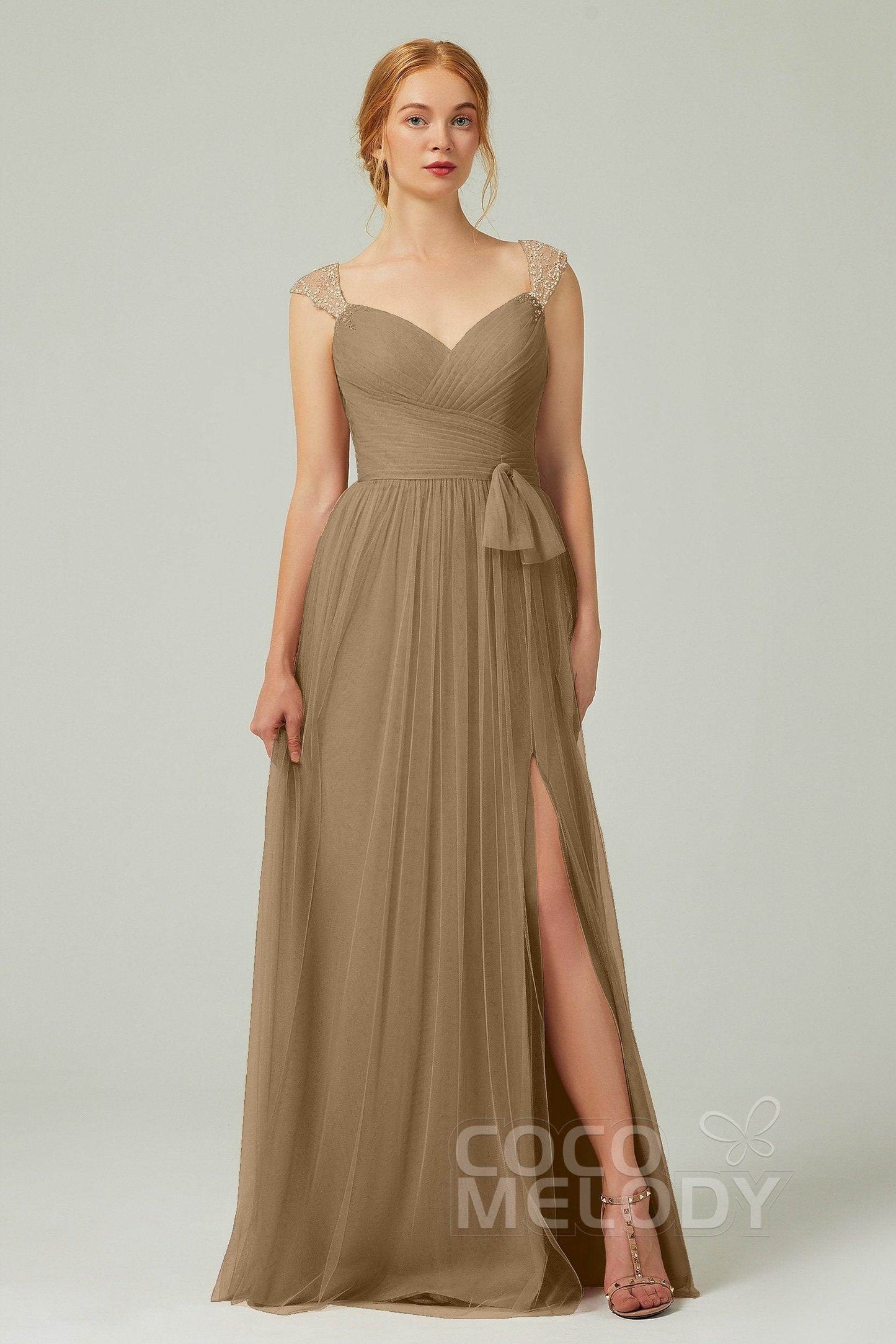 A-Line Floor Length Tulle Bridesmaid Dress CB0313PS