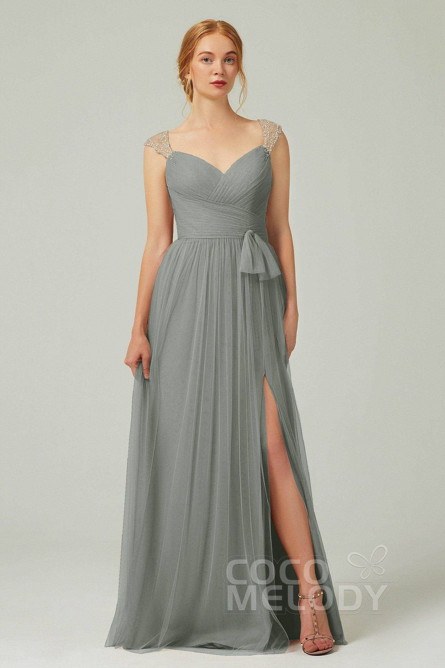 A-Line Floor Length Tulle Bridesmaid Dress CB0313