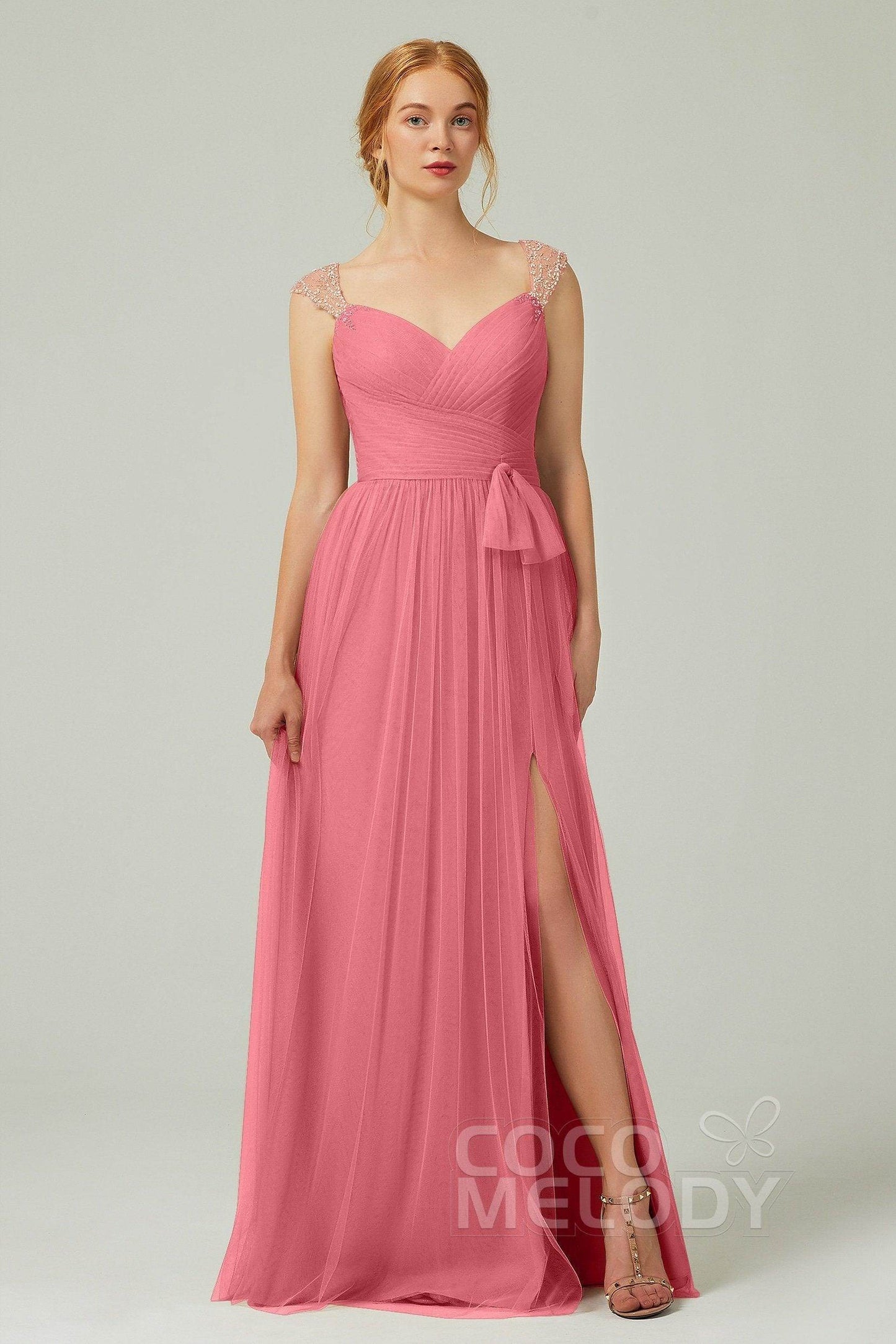 A-Line Floor Length Tulle Bridesmaid Dress CB0313