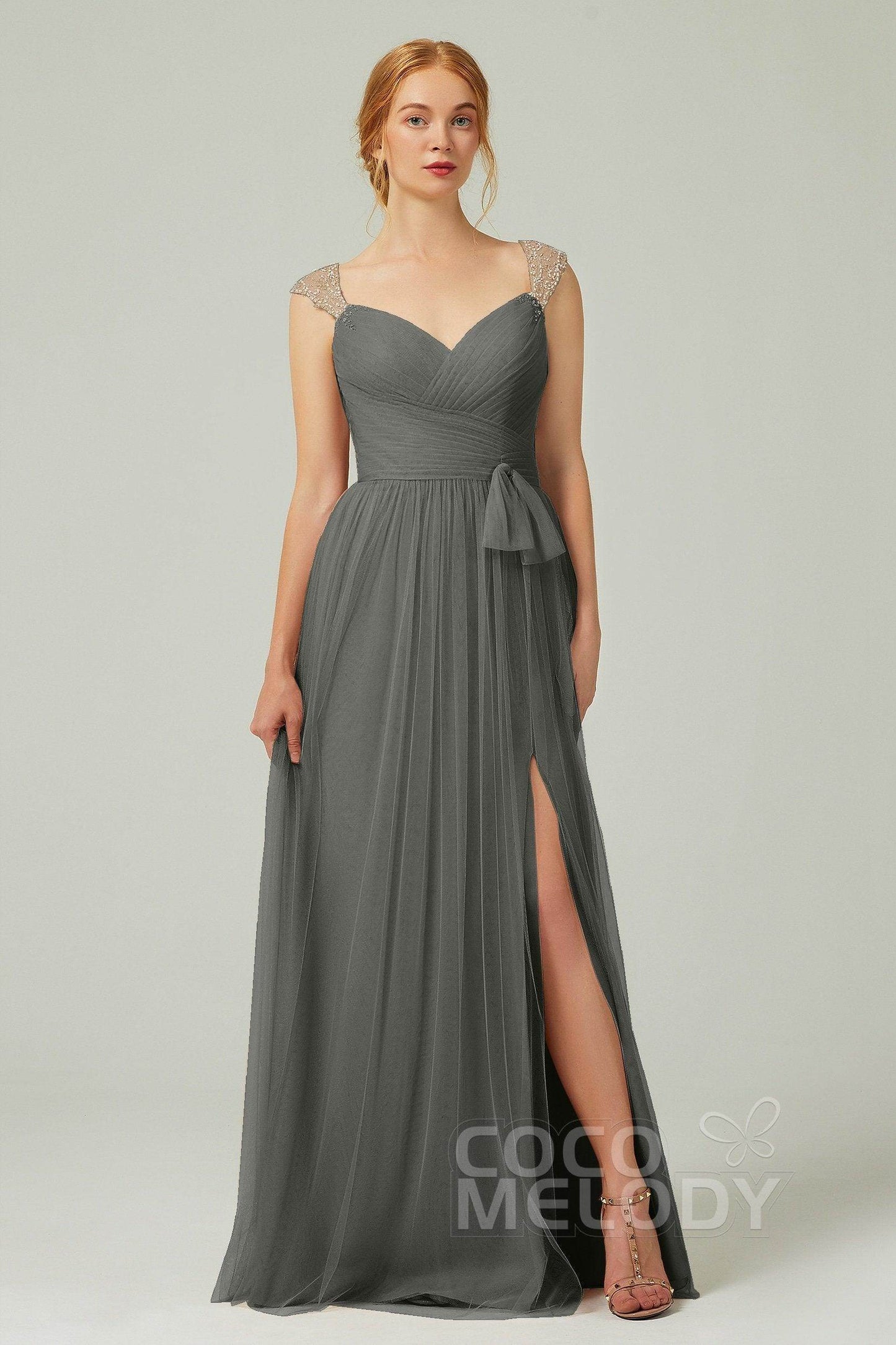 A-Line Floor Length Tulle Bridesmaid Dress CB0313PS