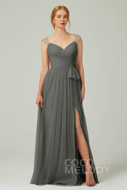 A-Line Floor Length Tulle Bridesmaid Dress CB0313PS