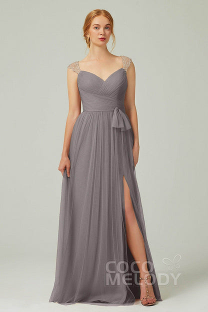 A-Line Floor Length Tulle Bridesmaid Dress CB0313PS