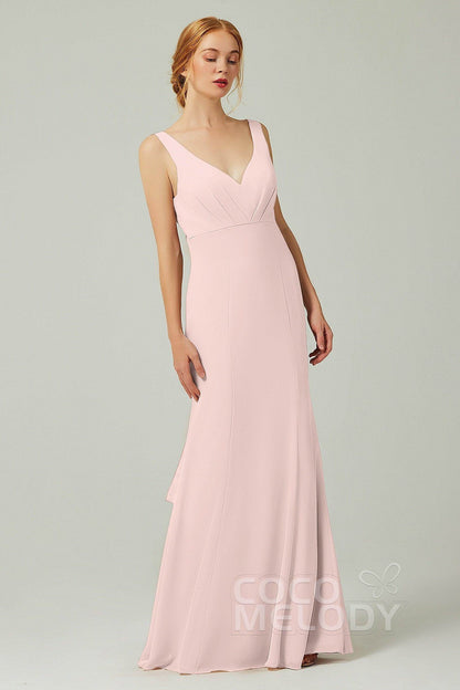 Sheath-Column Floor Length Chiffon Bridesmaid Dress CB0314