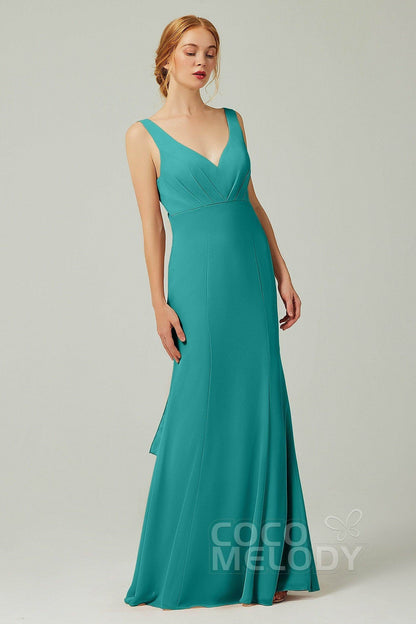 Sheath-Column Floor Length Chiffon Bridesmaid Dress CB0314