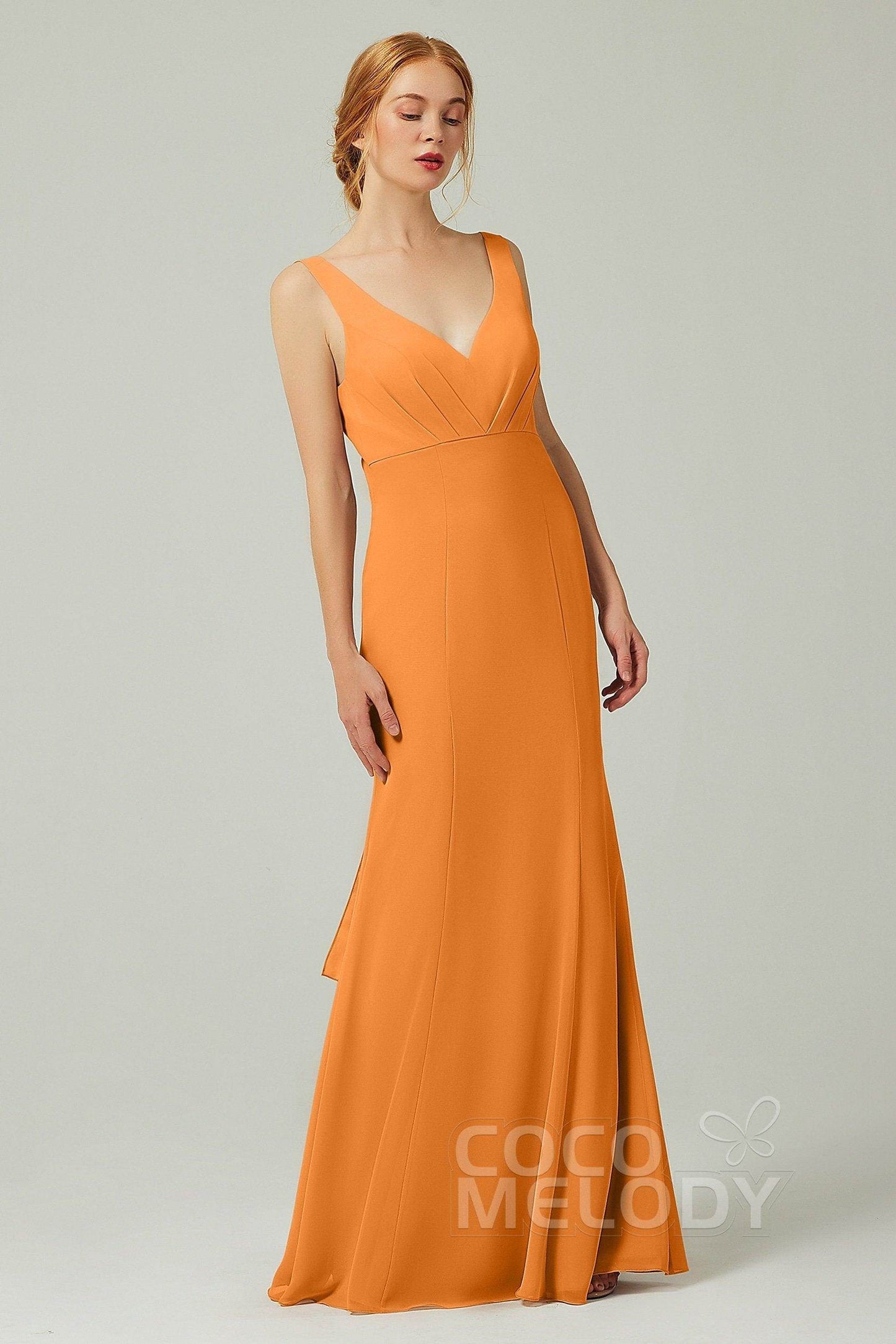 Sheath-Column Floor Length Chiffon Bridesmaid Dress CB0314