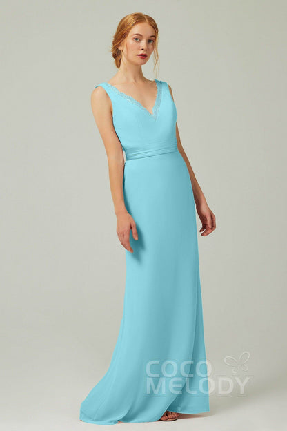 Sheath-Column Floor Length Chiffon Bridesmaid Dress CB0320
