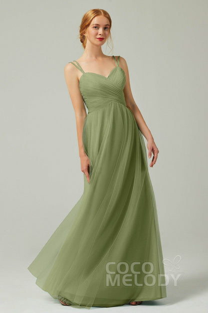 A-Line Floor Length Tulle Bridesmaid Dress CB0325