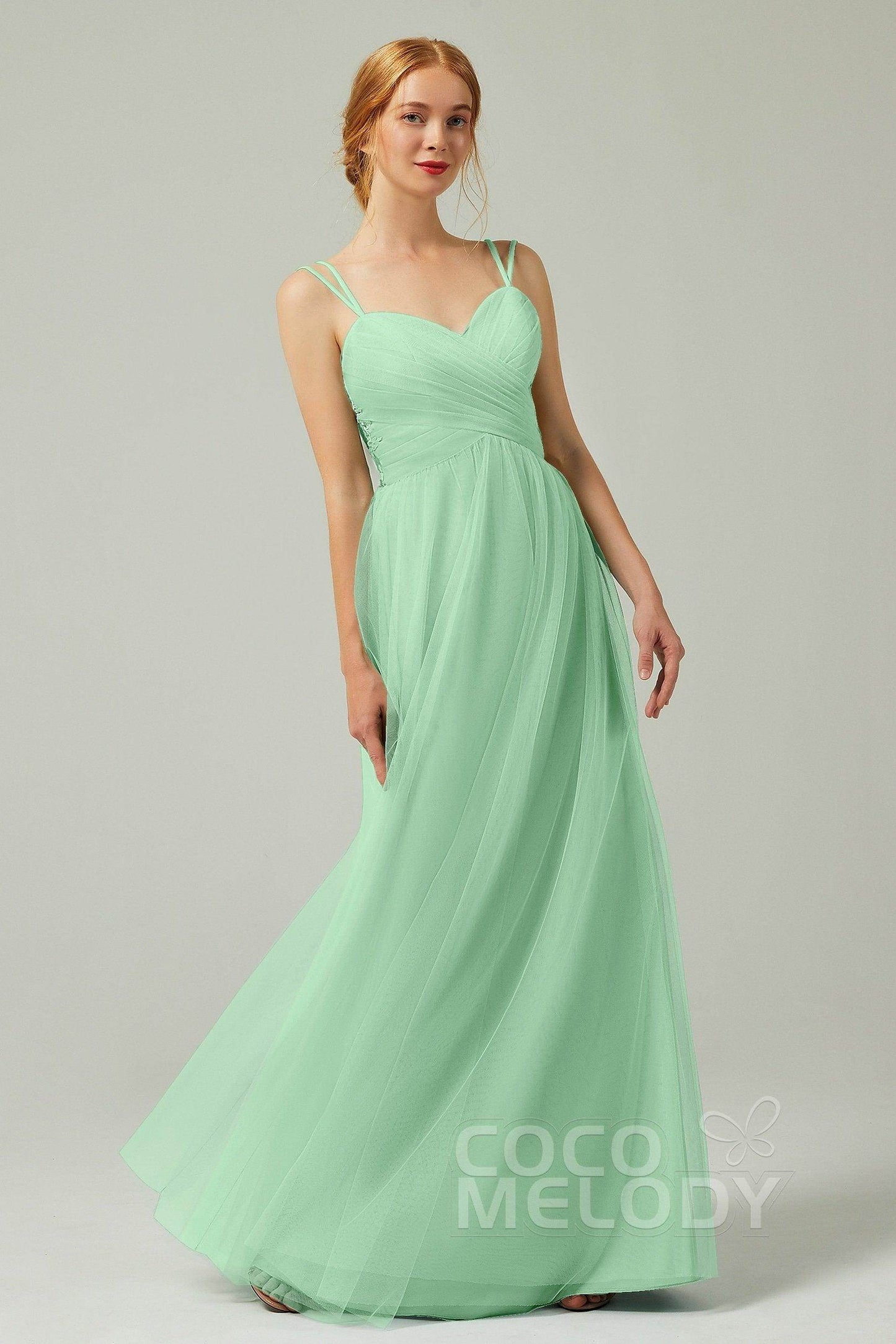 A-Line Floor Length Tulle Bridesmaid Dress CB0325