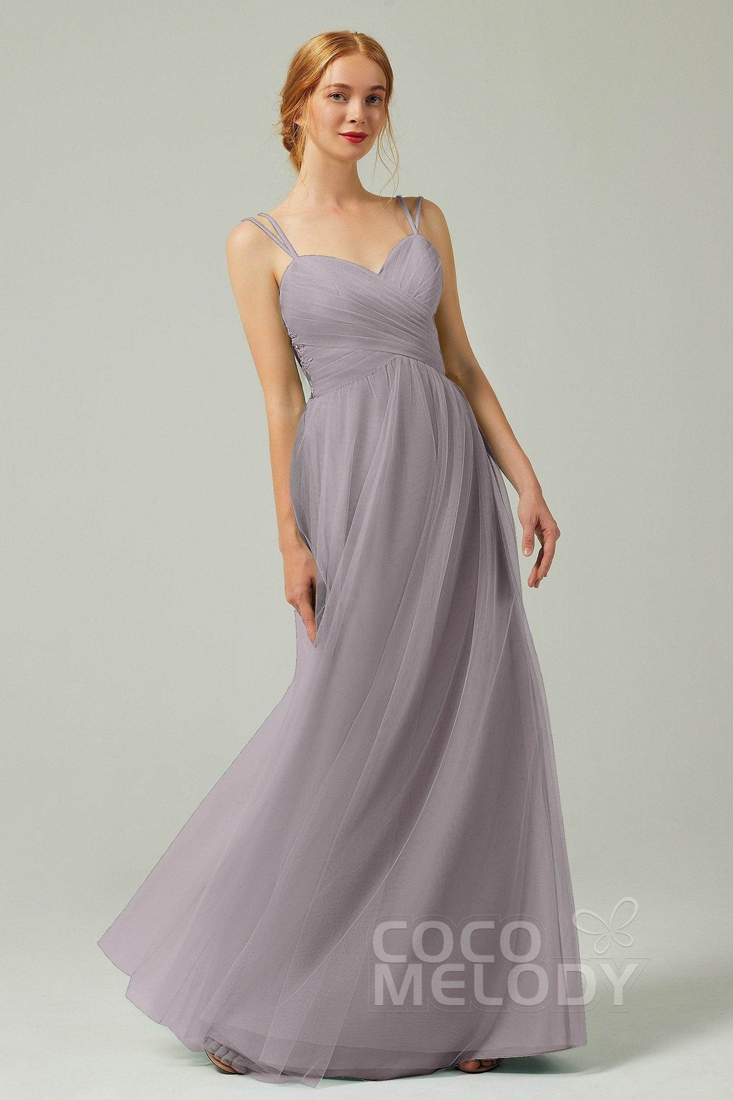 A-Line Floor Length Tulle Bridesmaid Dress CB0325