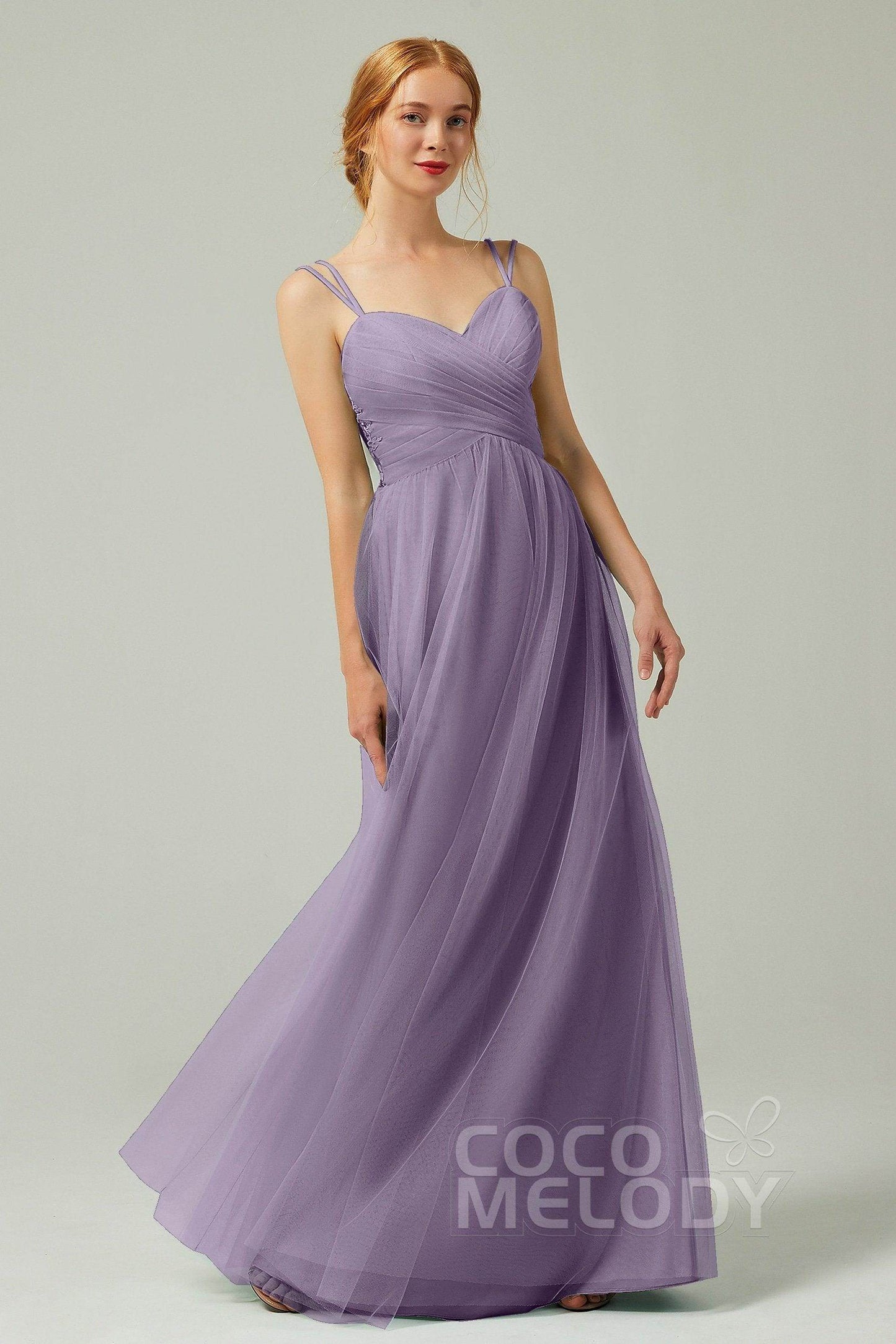 A-Line Floor Length Tulle Bridesmaid Dress CB0325