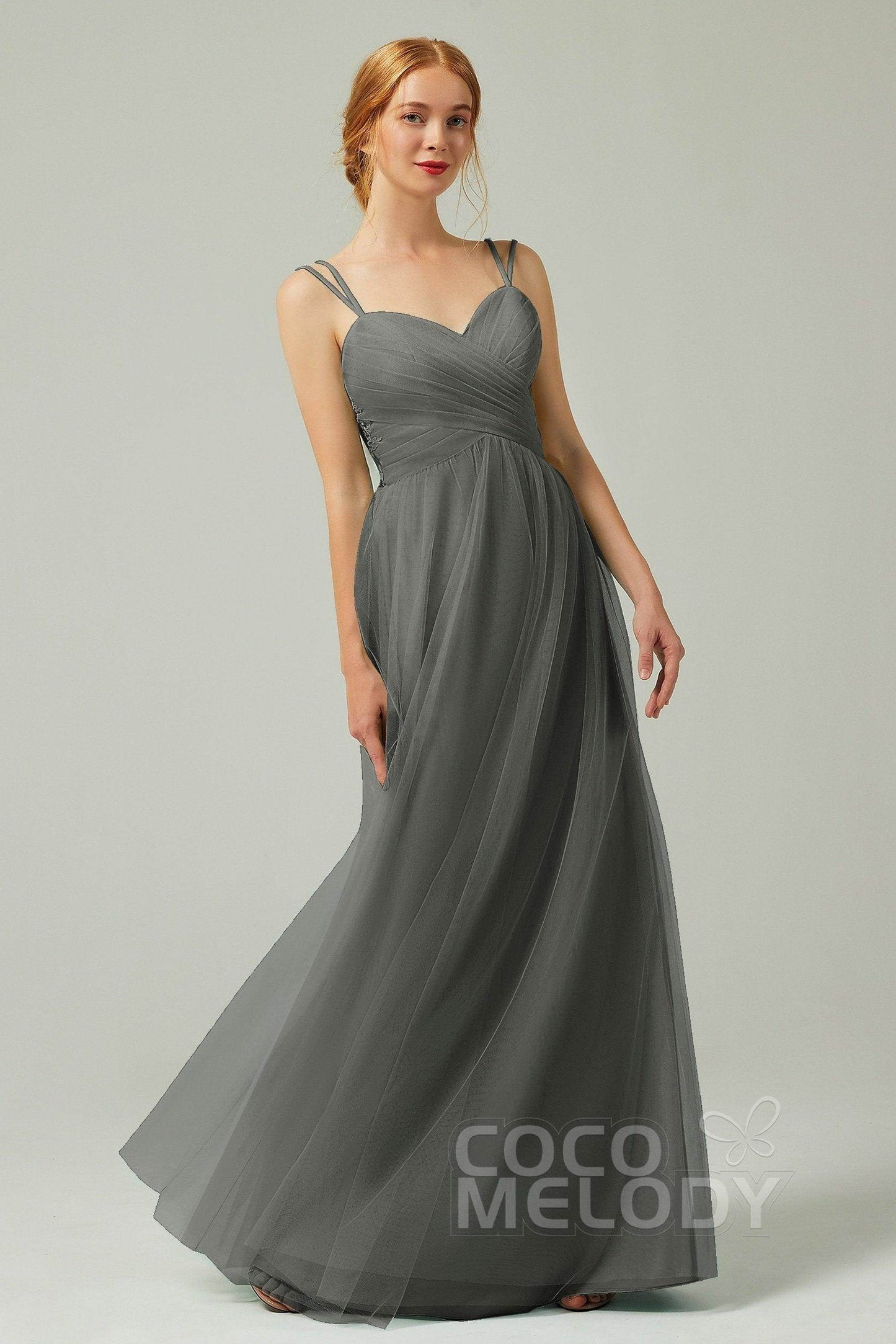 A-Line Floor Length Tulle Bridesmaid Dress CB0325