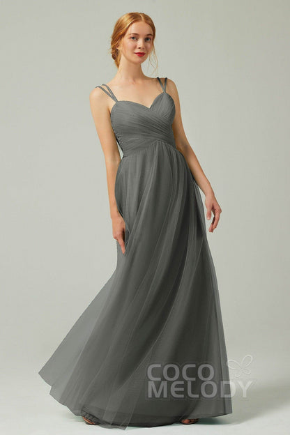 A-Line Floor Length Tulle Bridesmaid Dress CB0325