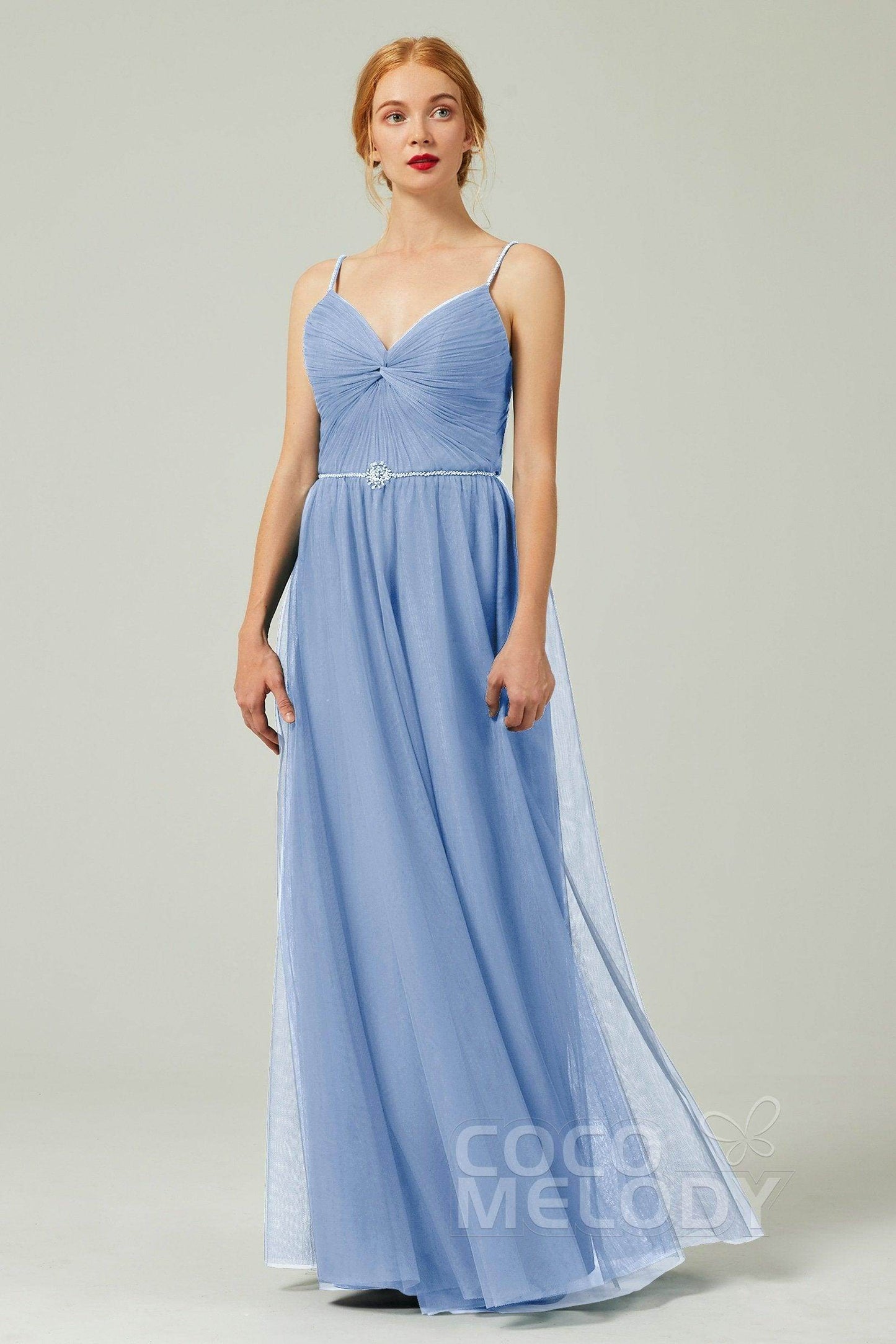 A-Line Floor Length Tulle Bridesmaid Dress CB0327