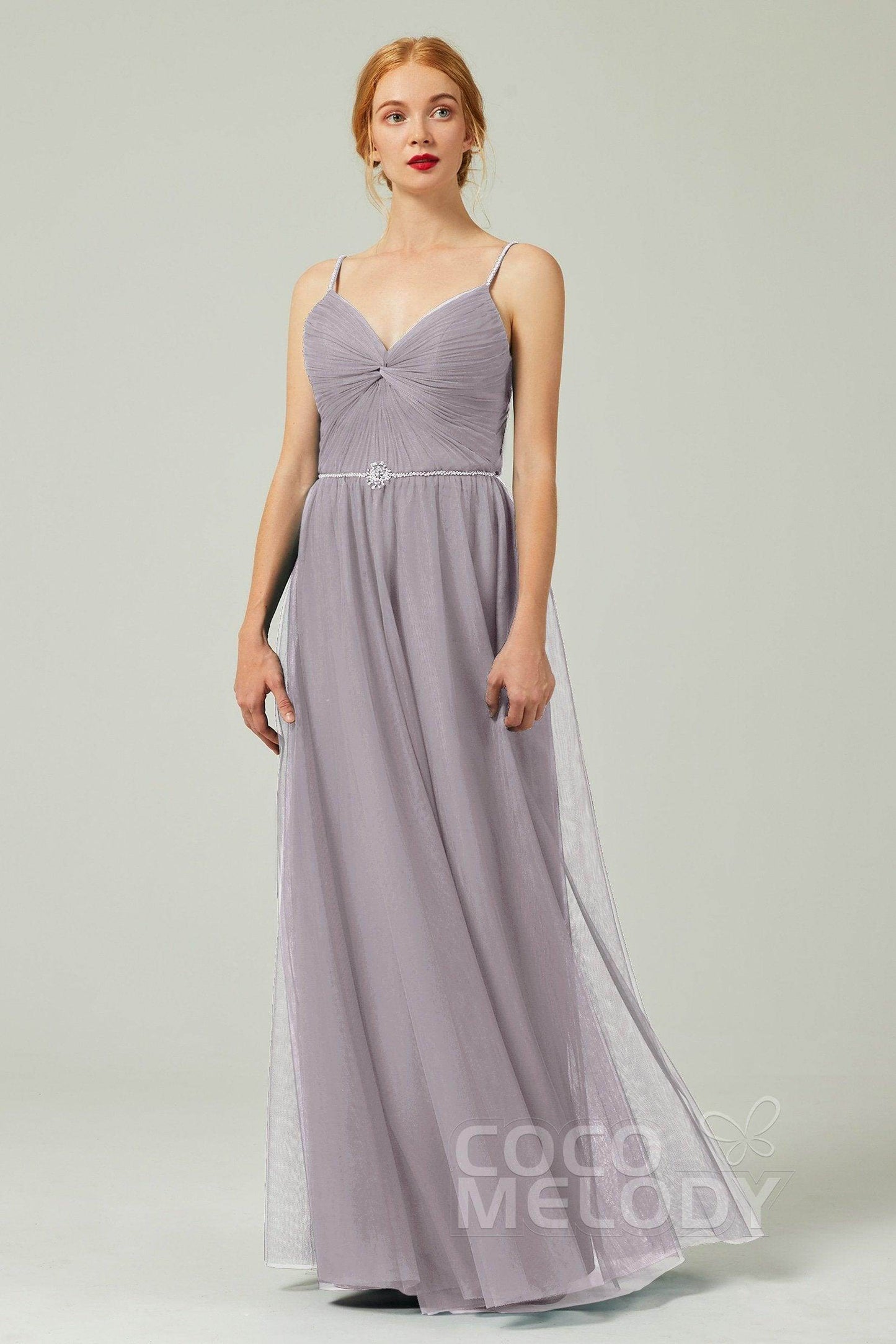 A-Line Floor Length Tulle Bridesmaid Dress CB0327