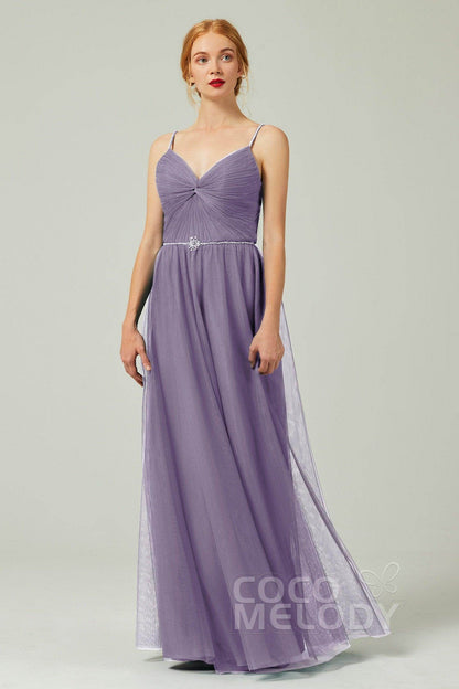 A-Line Floor Length Tulle Bridesmaid Dress CB0327