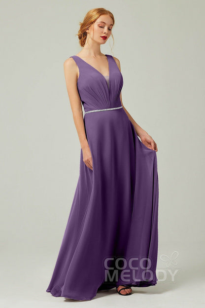 A-Line Floor Length Chiffon Bridesmaid Dress CB0332