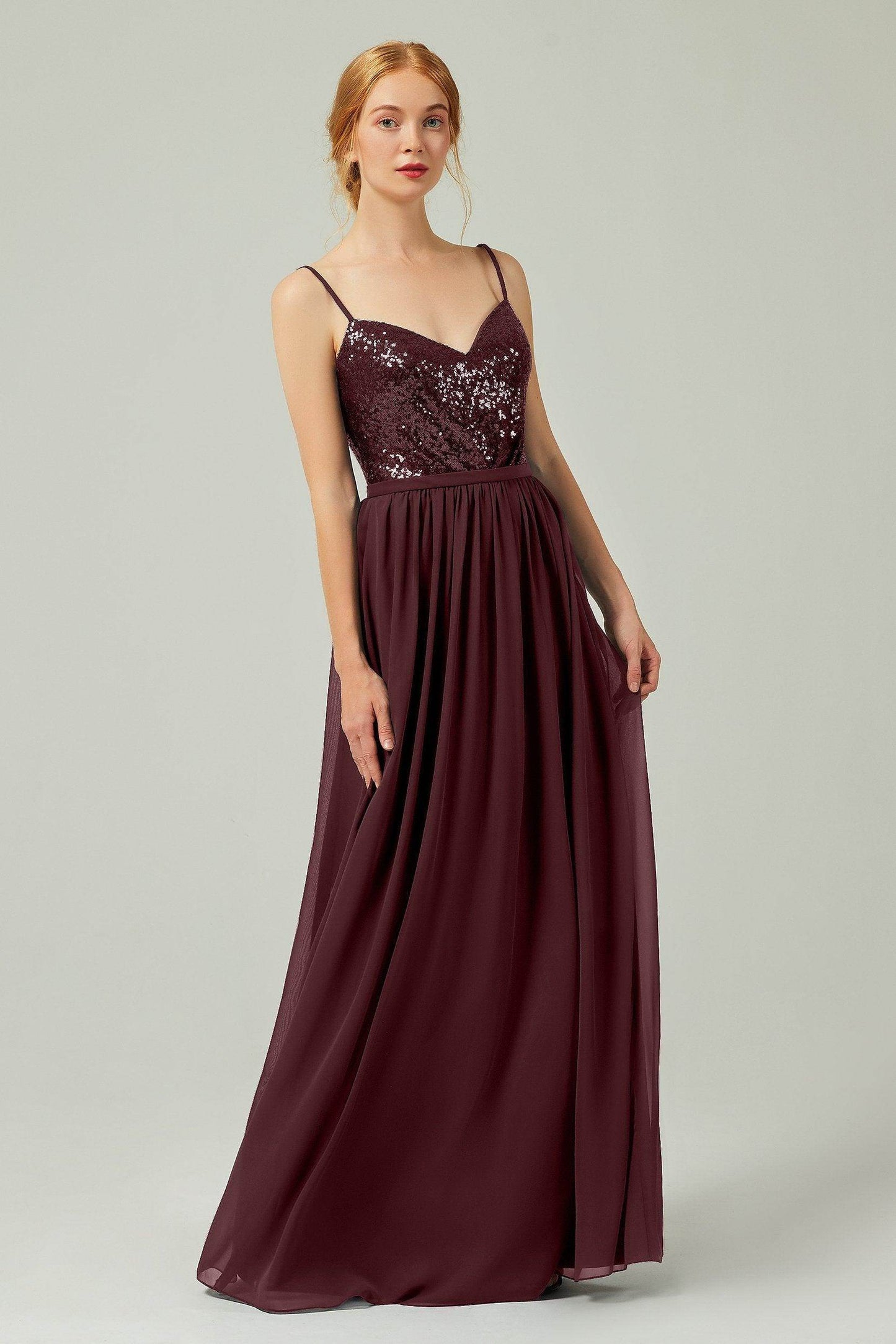 A-Line Floor Length Chiffon Sequined Bridesmaid Dress Formal Dresses CB0333