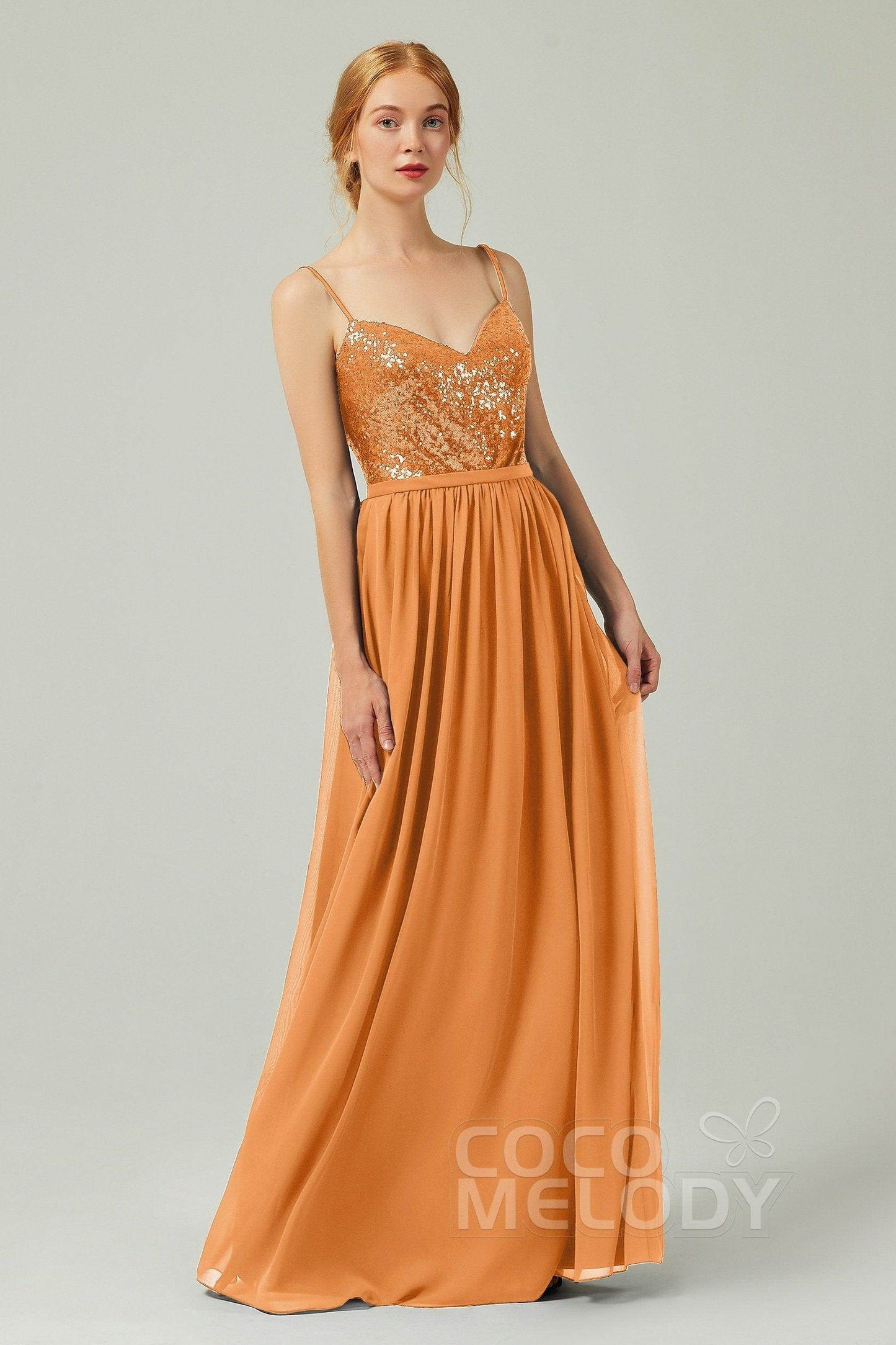 A-Line Floor Length Chiffon Sequined Bridesmaid Dress Formal Dresses CB0333