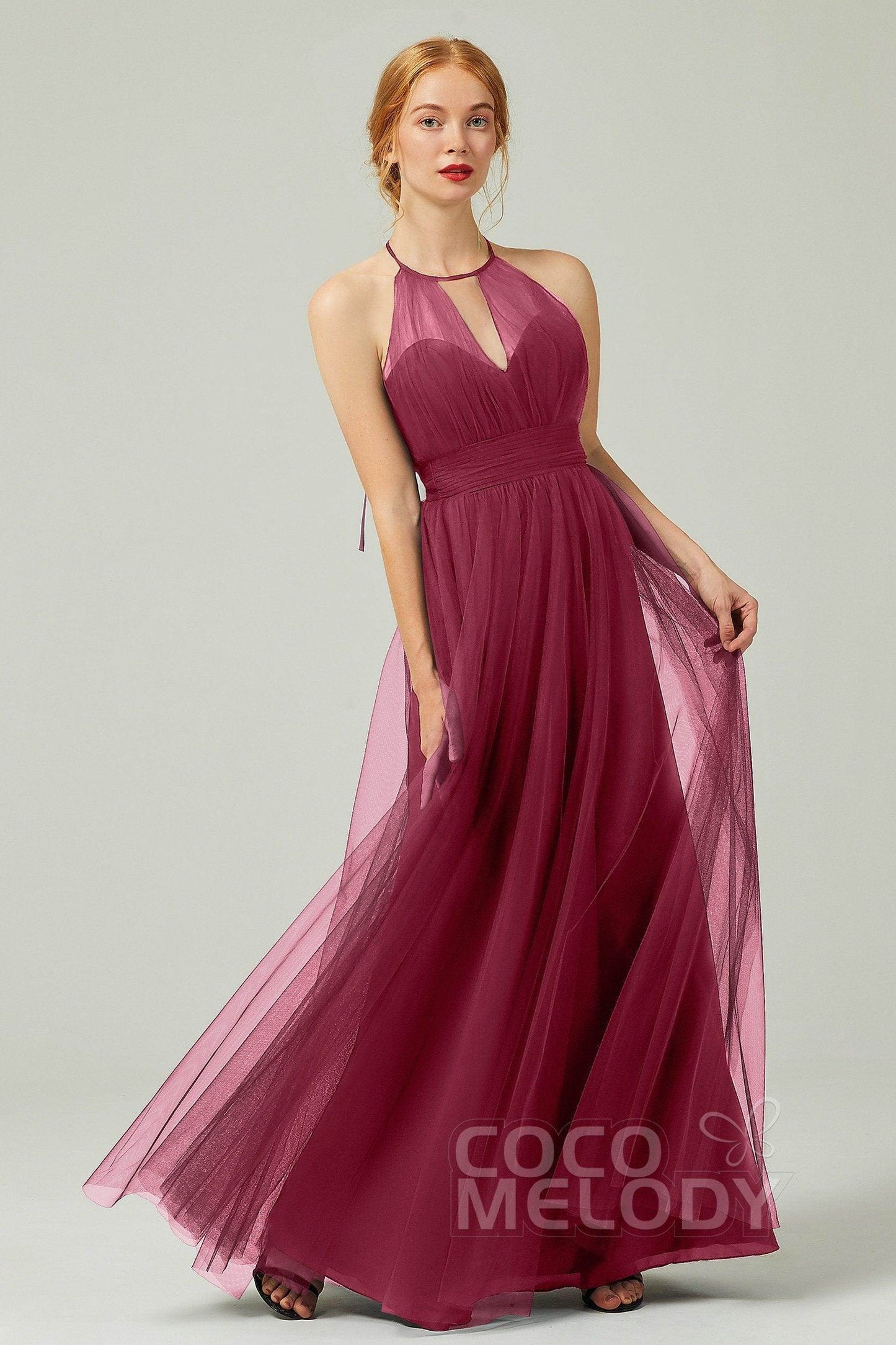 A-Line Floor Length Tulle Bridesmaid Dress CB0334PS