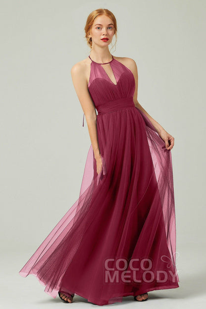 A-Line Floor Length Tulle Bridesmaid Dress CB0334PS