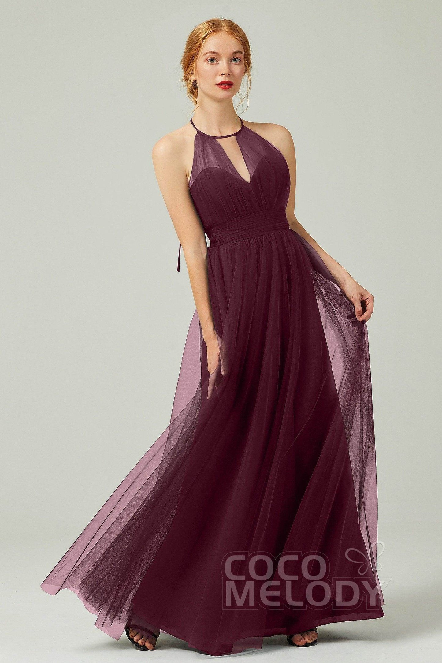 A-Line Floor Length Tulle Bridesmaid Dress CB0334