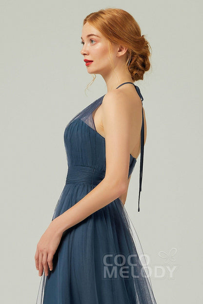 A-Line Floor Length Tulle Bridesmaid Dress CB0334PS