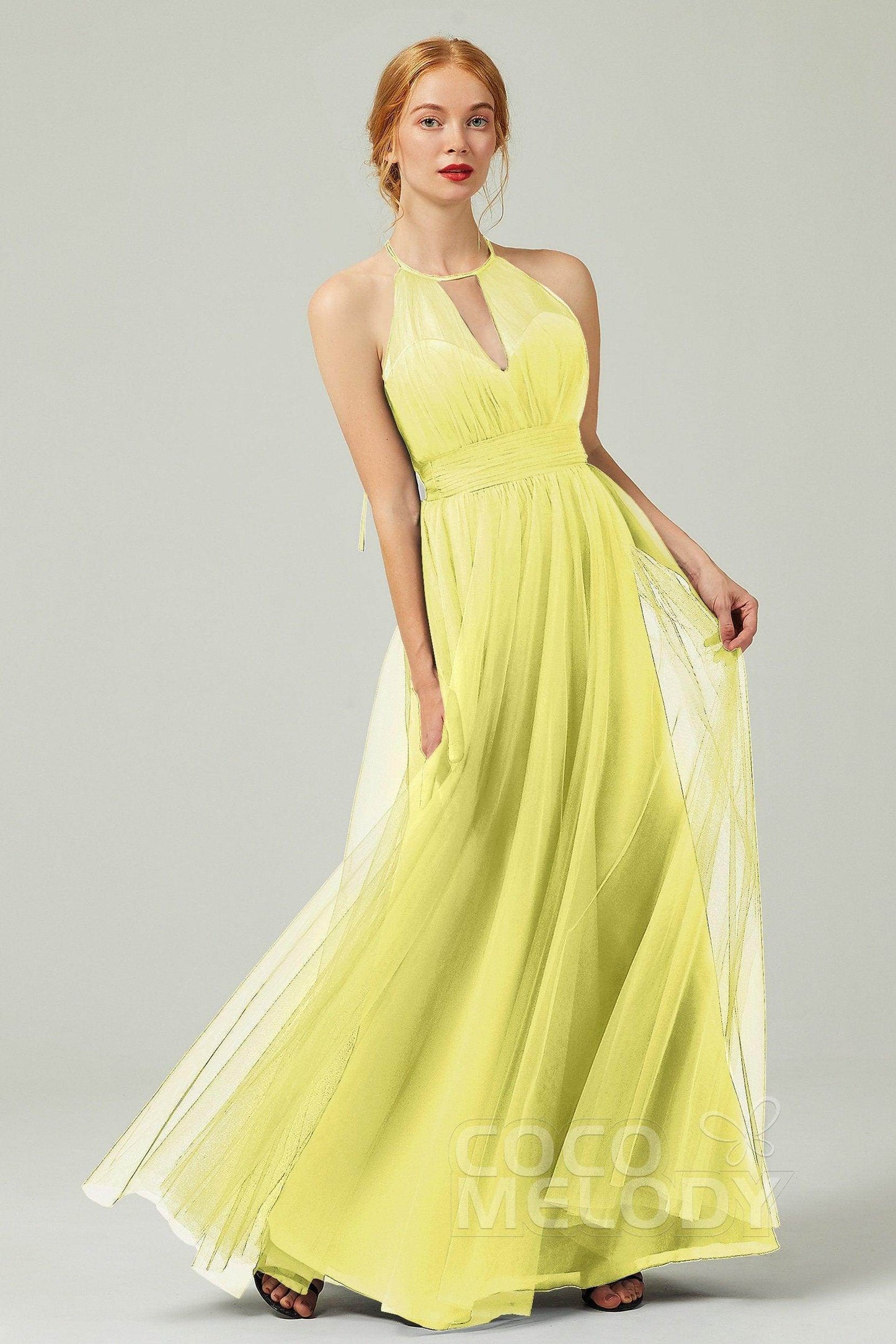 A-Line Floor Length Tulle Bridesmaid Dress CB0334