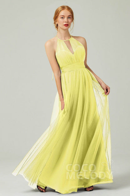 A-Line Floor Length Tulle Bridesmaid Dress CB0334PS