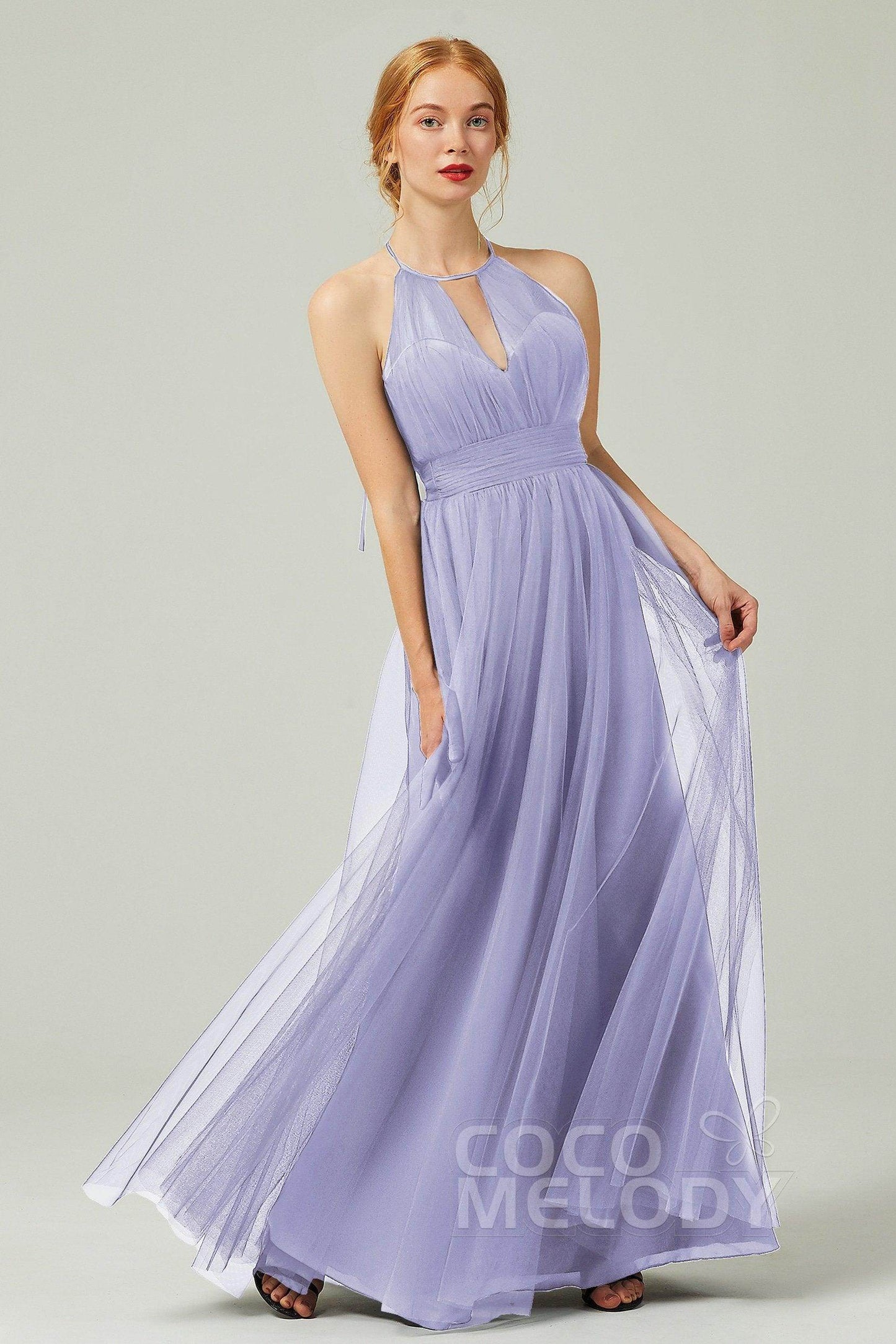 A-Line Floor Length Tulle Bridesmaid Dress CB0334PS