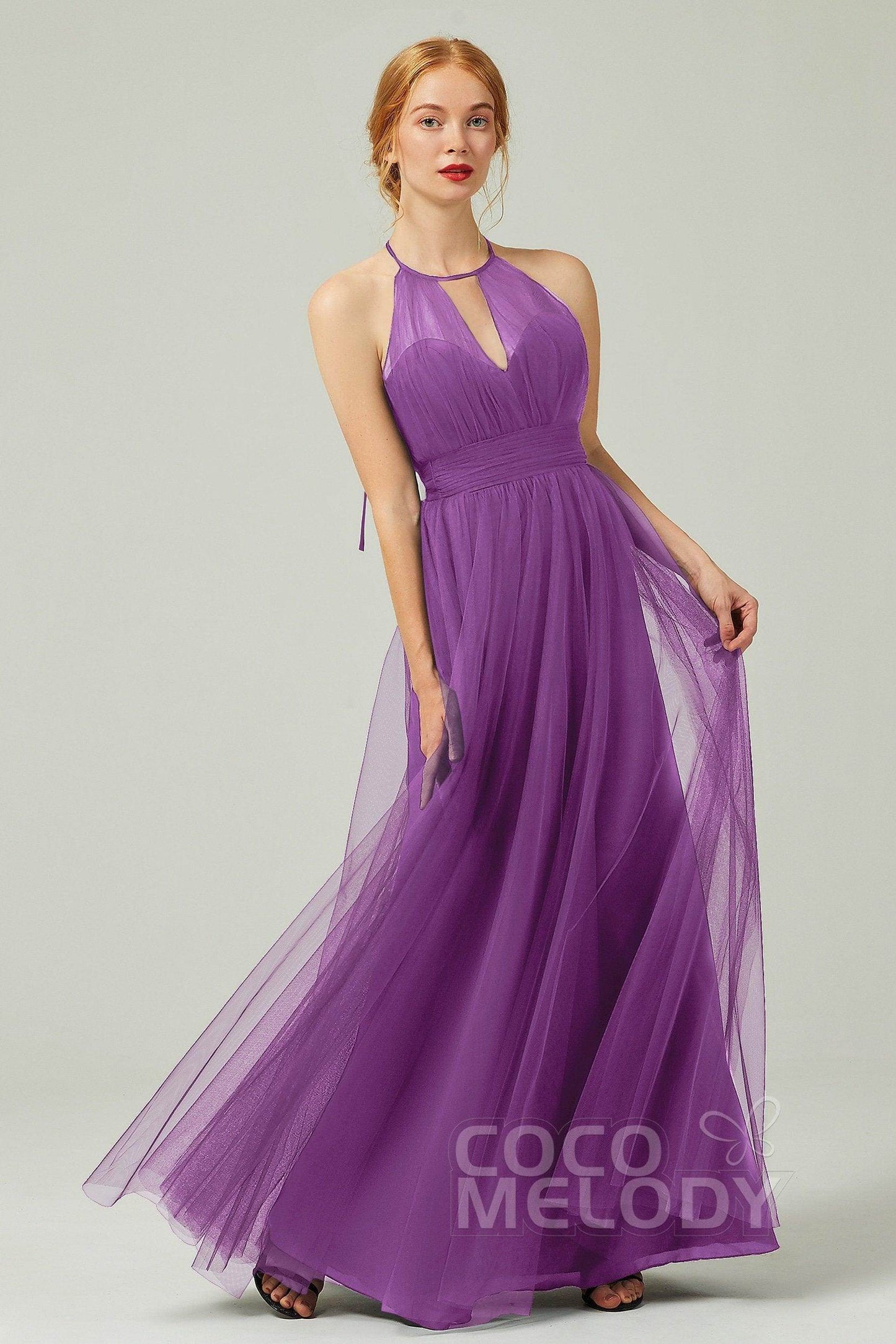 A-Line Floor Length Tulle Bridesmaid Dress CB0334
